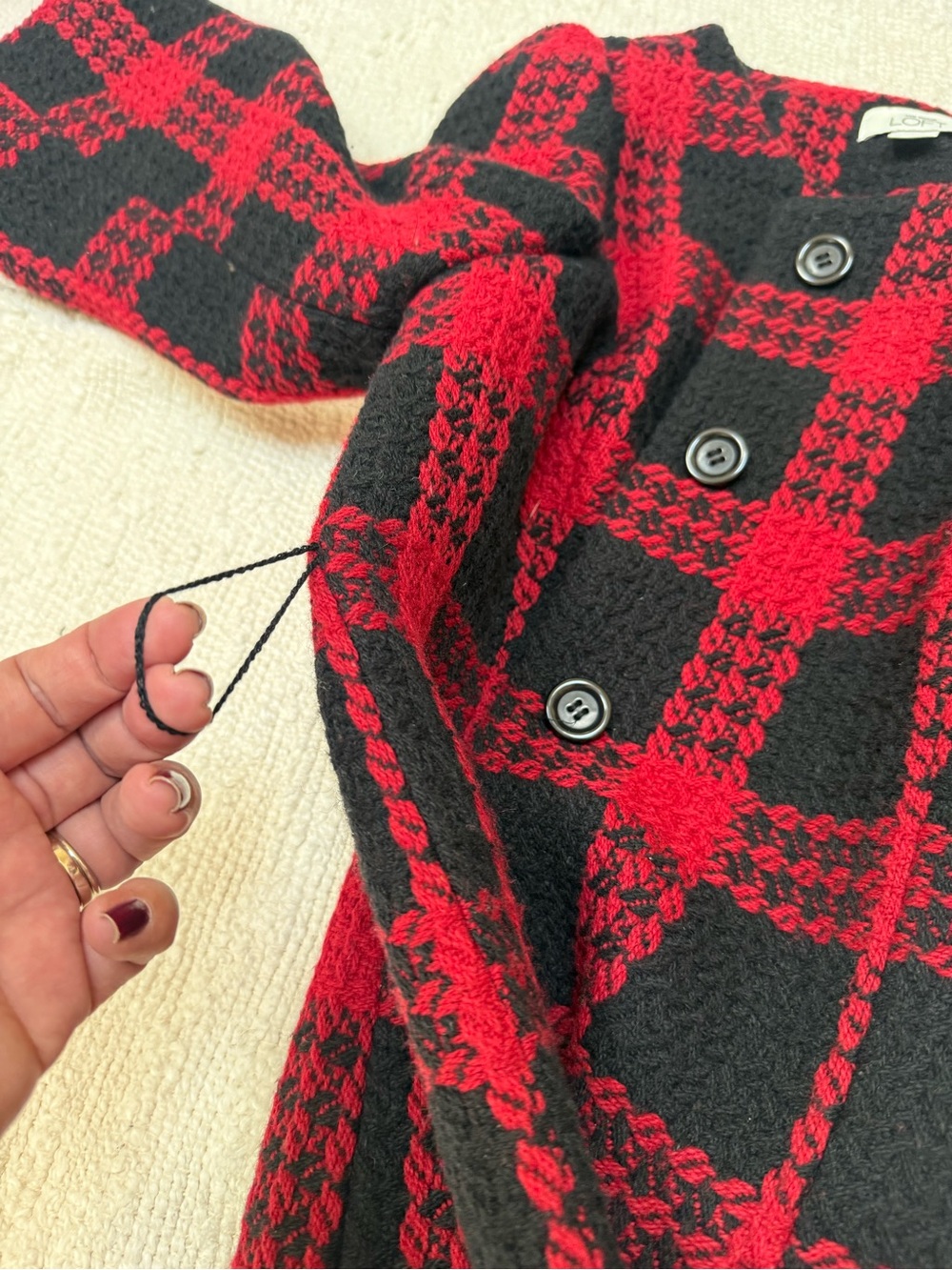 Ann Taylor LOFT Red And Black Plaid Coat Lined Flared Sleeves Size 6 - Picture 9 of 9